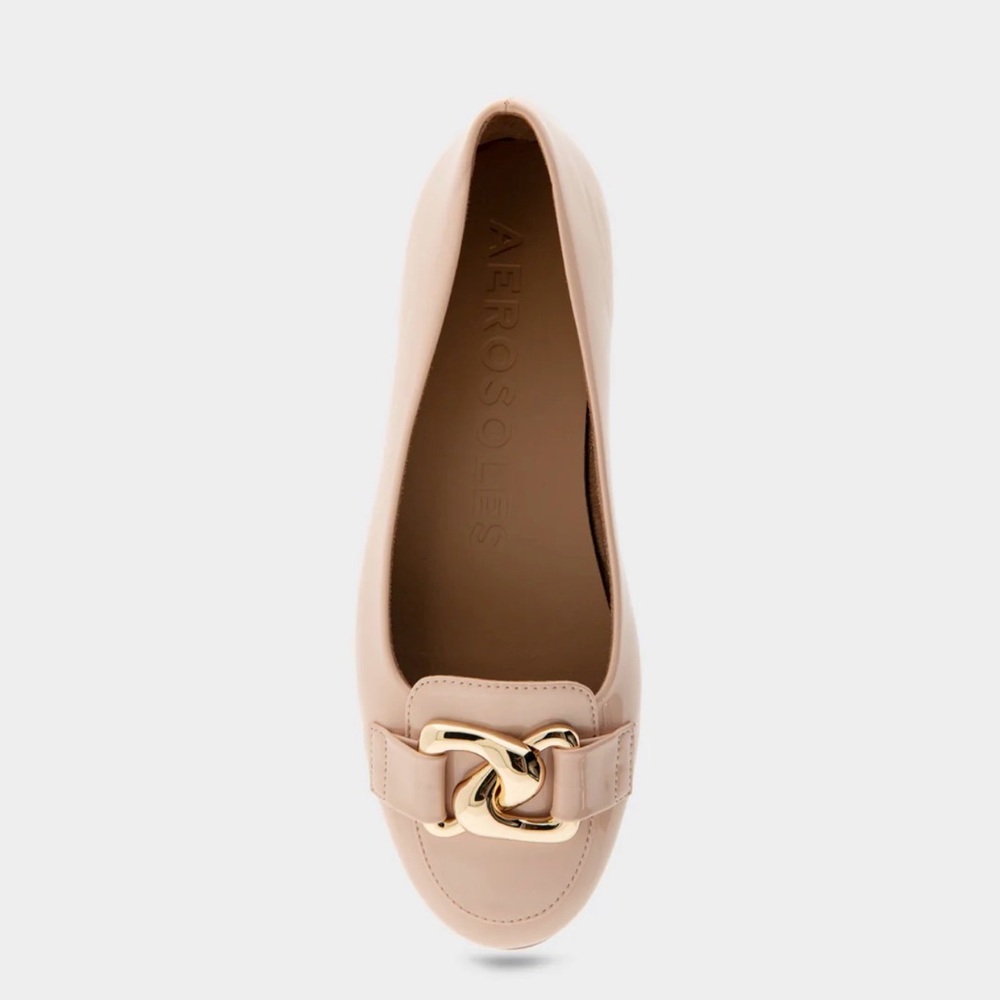 AEROSOLES Women's Cream Bell Ballet Flat Loafers with Gold Detail